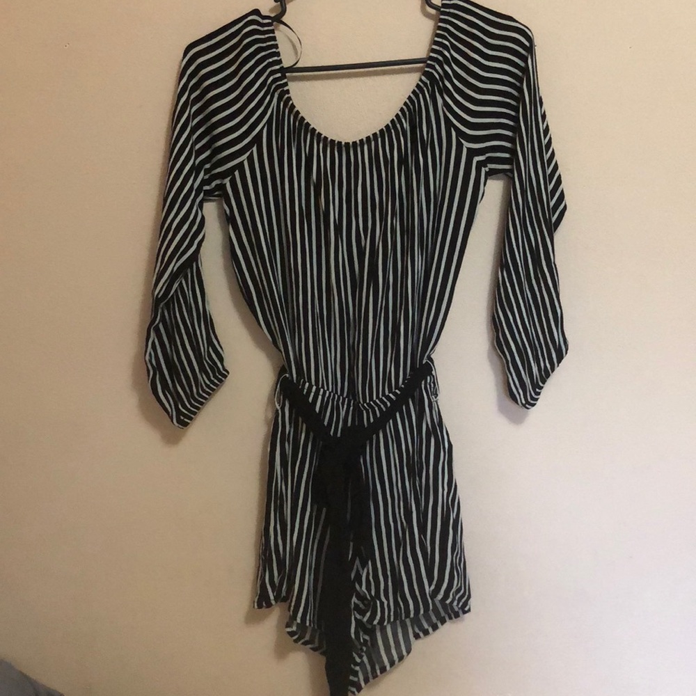 Off the shoulder striped romper
